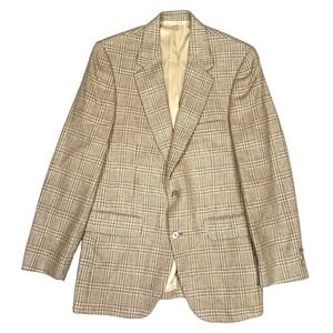 Nino Cerruti Blazer Jacket Mens 36" Beige Glen Plaid Single Breasted Notch Lapel